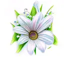 daisy, lily of the valley, rose tattoo design idea