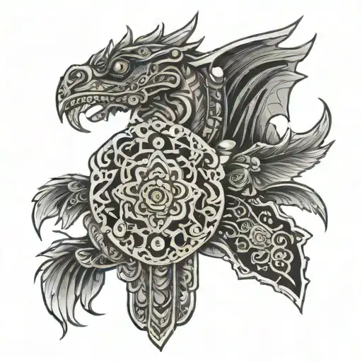 Detailed tattoo coming from the chest to shoulder of  a hamsa hand facing down with a dragon wrapped around my arm breat tattoo design idea