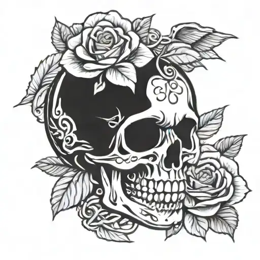 pocket watch skull rose tattoo design idea
