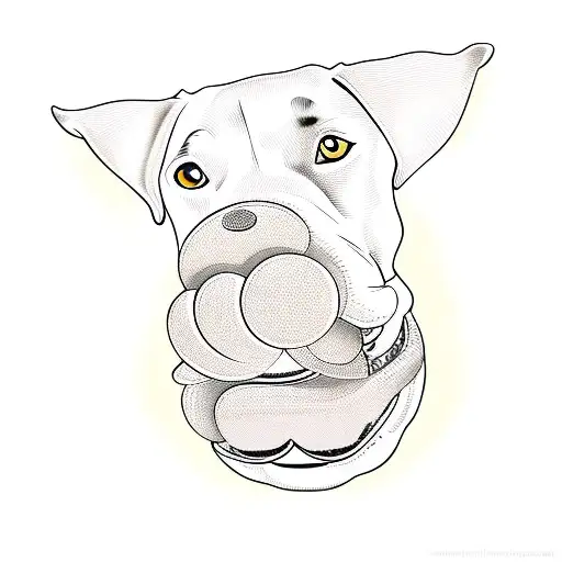 a dog with a toy in its mouth tattoo design idea