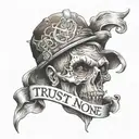 scritta trust no one on hand tattoo design idea