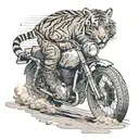 tiger with sunglasses, driving a motorbike, dirt bike, in a dusty road tattoo design idea