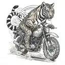 tiger with sunglasses, driving a motorbike, dirt bike, in a dusty road tattoo design idea