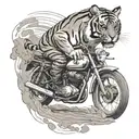 tiger with sunglasses, driving a motorbike, dirt bike, in a dusty road tattoo design idea