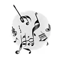 Design a tattoo that combines the iconic Boston skyline with a subtle representation of music, such as musical notes or instruments. tattoo design idea