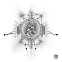 Design a tattoo that combines the iconic Boston skyline with a subtle representation of music, such as musical notes or instruments. tattoo design idea