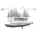 dock on lake going out to a gulf surrounded by nature  tattoo design idea