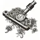 A surrealistic tattoo design featuring a microscope surrounded by intricate plant and mushroom patterns tattoo design idea