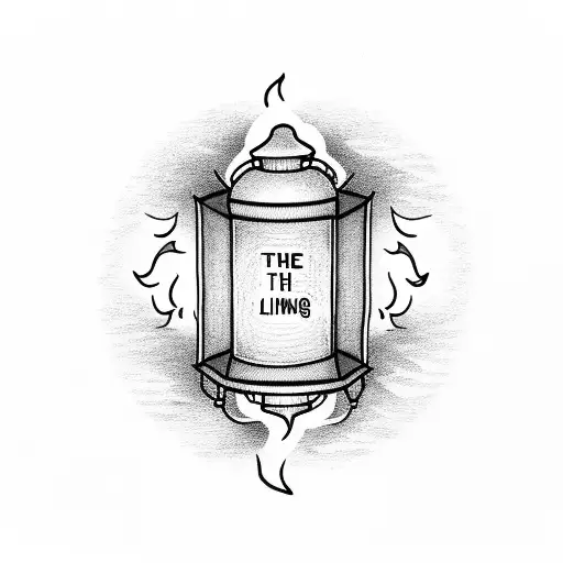 lantern with flame with the words "burning the midnight oil" around it in a circle  tattoo design idea