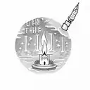 lantern with flame with the words "burning the midnight oil" around it in a circle  tattoo design idea