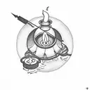lantern with flame with the words "burning the midnight oil" around it in a circle  tattoo design idea