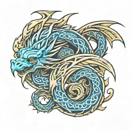 celtic dragon sleeping  tattoo design idea