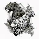 dragon and jaguar with ferns and birds tattoo design idea
