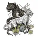 dragon and jaguar with ferns and birds tattoo design idea