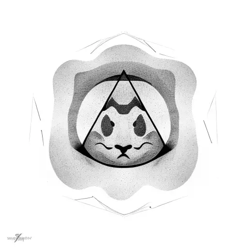 A minimalist design of three paw prints arranged in a triangle, with a larger kiss mark in the shape of a woman's lips in the center tattoo design idea