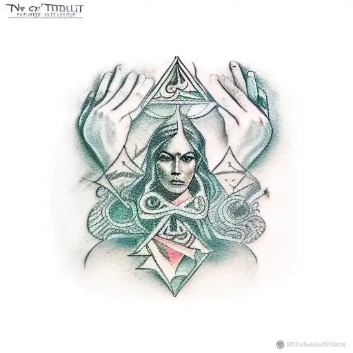 Jack of all trades as a tarot card with multiple hands and as a woman tattoo design idea