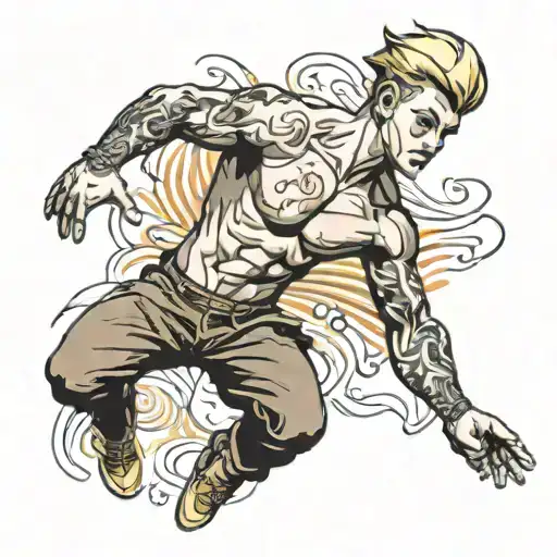 muscular blonde boy dancing tattoo design idea