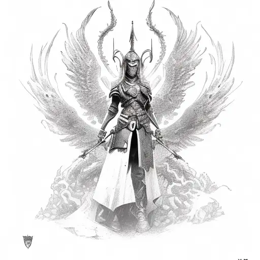 warrior woman Phoenix rise tattoo design idea