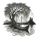 weeping willow boat tattoo design idea