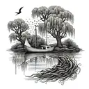 weeping willow boat tattoo design idea