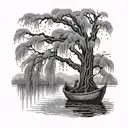 weeping willow boat tattoo design idea