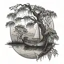 weeping willow boat tattoo design idea