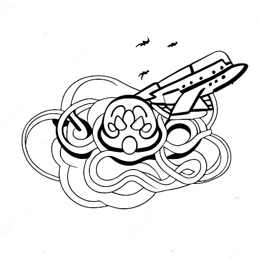 Plane and paw in infinity loop tattoo design idea