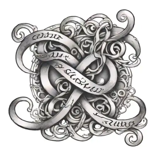 A tattoo text with the names "'Arthur'' and ''Amisa'', with an infinity symbol loop binding those names tattoo design idea