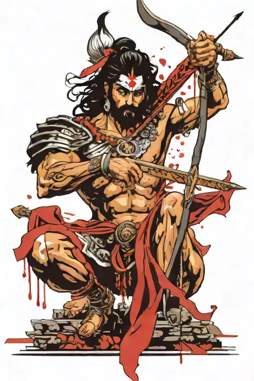 I want a tatto of Arjun from Mahabharat with bow and arrow. The tattoo should depict the intensity, focus and deteminati tattoo design idea