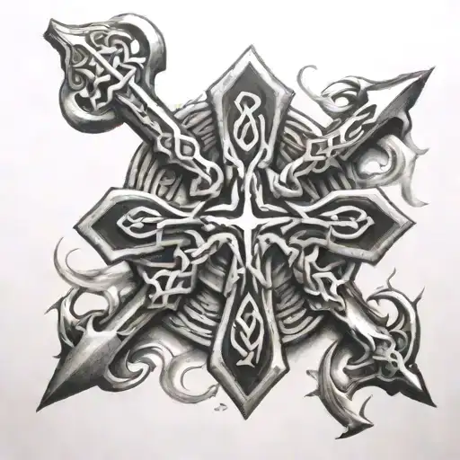 Celtic cross fading into an anchor intertwined tattoo design idea