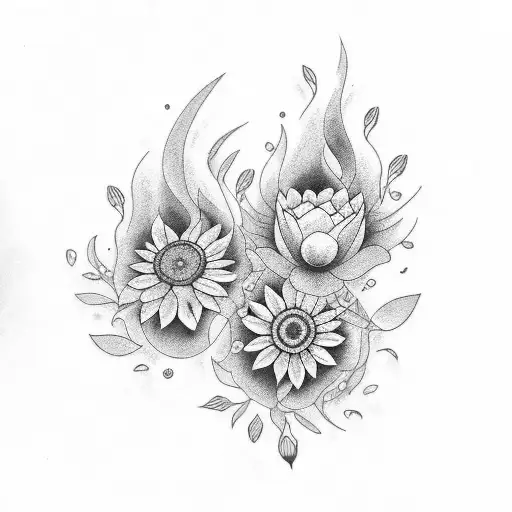 blackwork flowers on fire jota tattoer style for allí the arm tattoo design idea