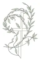 cross with olive branches and vines wrapped tattoo design idea