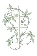 cross with olive branches and vines wrapped tattoo design idea