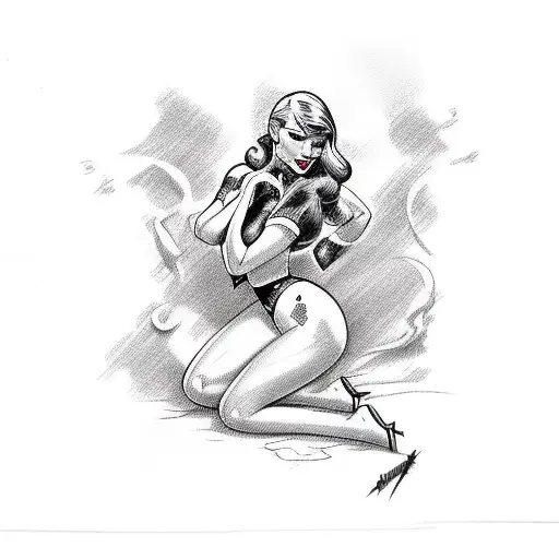 American traditional pin up girl full body flash tattoo design idea
