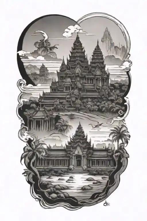 cambodia scenery tattoo design idea