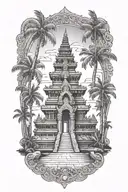 ankor wat surrounded by palm tree  tattoo design idea