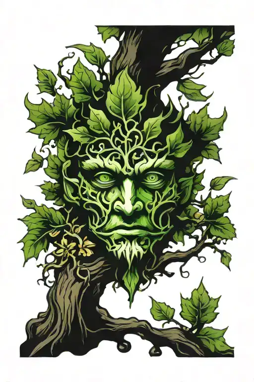 tree with green man face  tattoo design idea