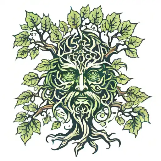 tree with green man tattoo design idea