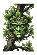tree with green man face  tattoo design idea