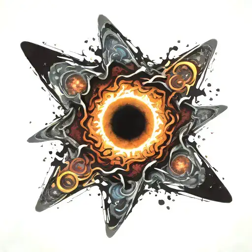 black hole in the middle of a galaxy . the planet is breaking apart  tattoo design idea
