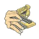 hand takes bitcoin punching computer keyboard   tattoo design idea