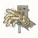 hand takes bitcoin punching computer keyboard   tattoo design idea