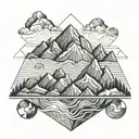 family mountain ocean  tattoo design idea