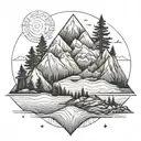family mountain ocean  tattoo design idea