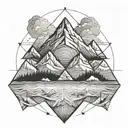 family mountain ocean  tattoo design idea