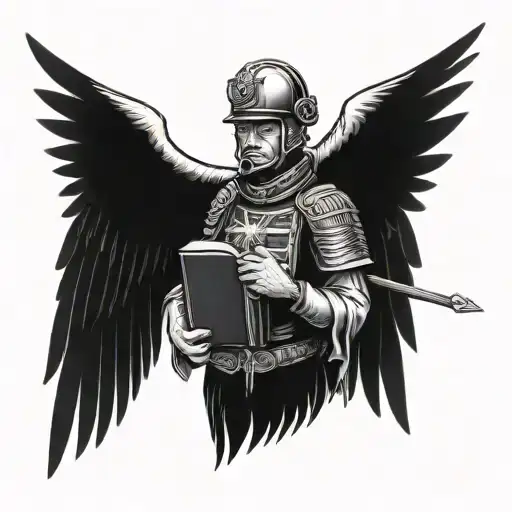 polish wing hussar holding a bible  tattoo design idea