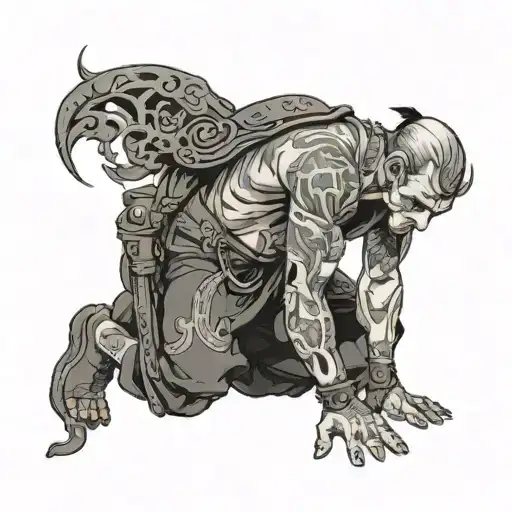 person kneeling tattoo design idea