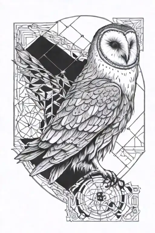 barn owl sitting in alchemical symbol of earth inside tattoo design idea