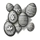 Create a geometric design inspired by Ukrainian pysanky eggs, with the roman numerals of your friend's birthday hidden within the patterns tattoo design idea