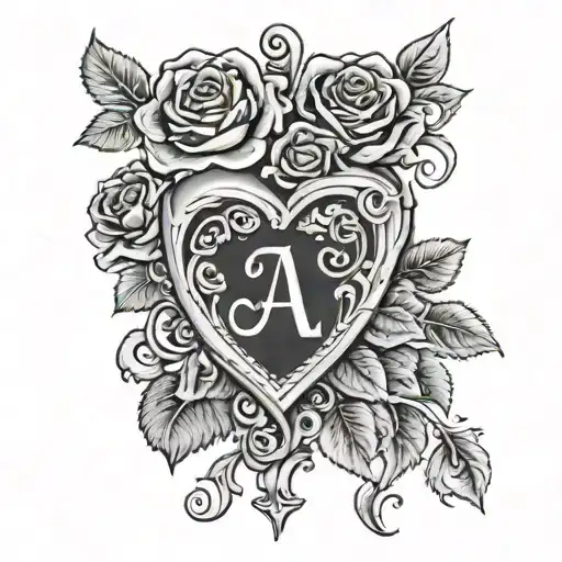 name "Alejandra" in old english curisve with roses and hearts  tattoo design idea